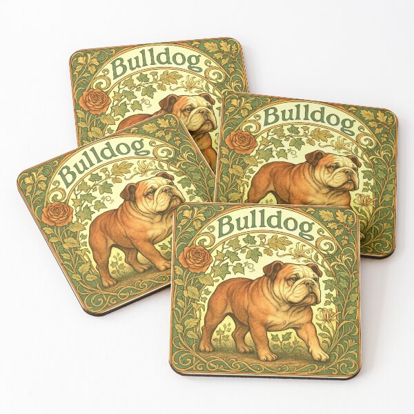 Item preview, Bulldog Art Nouveau Floral Illustration designed and sold by SUNAGIMO9999.