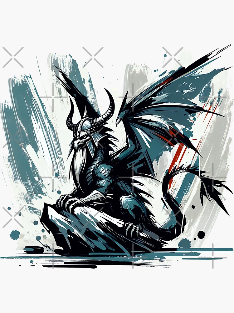 Thumbnail 3 von 3, Sticker, Viking Dragon – Fantasy Warrior with Helmet designt und verkauft von Kobeko.