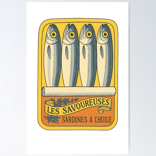Item preview, Vintage French Sardine Can – Retro Seafood Label Art for Kitchen & Food Lovers designed and sold by weirdfishes123.