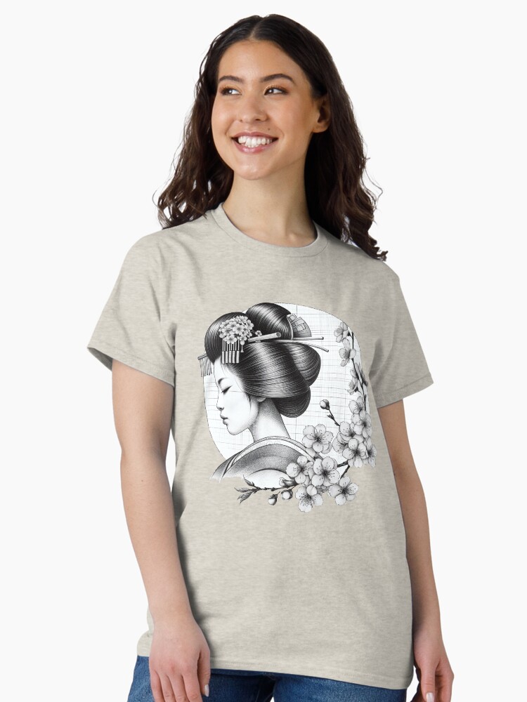 Thumbnail 1 von 7, Classic T-Shirt, Geisha Portrait – Elegance on Soft Pink designt und verkauft von Kobeko.