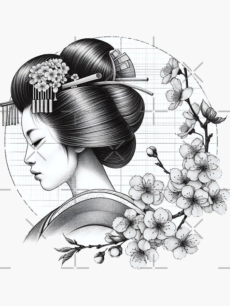 Thumbnail 3 von 3, Sticker, Geisha Portrait – Elegance on Soft Pink designt und verkauft von Kobeko.