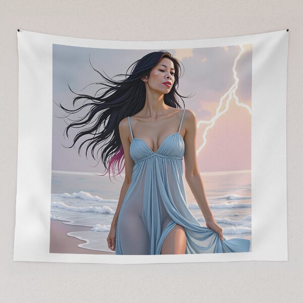 Item preview, Gorgeous, Tanned Skin, Thai Beauty in Transparent Blue Dress at the Beach for Sunset. designed and sold by Huskyyy Designs.