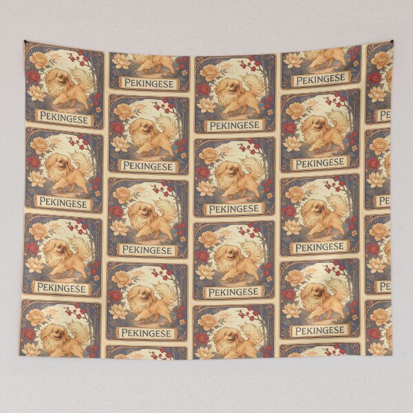 Item preview, Pekingese Art Nouveau – Regal Toy Dog Amid Asian Floral Motifs designed and sold by SUNAGIMO9999.