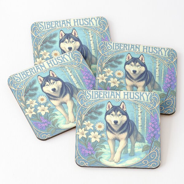 Item preview, Siberian Husky Art Nouveau – Winter Forest Floral Vintage Design designed and sold by SUNAGIMO9999.