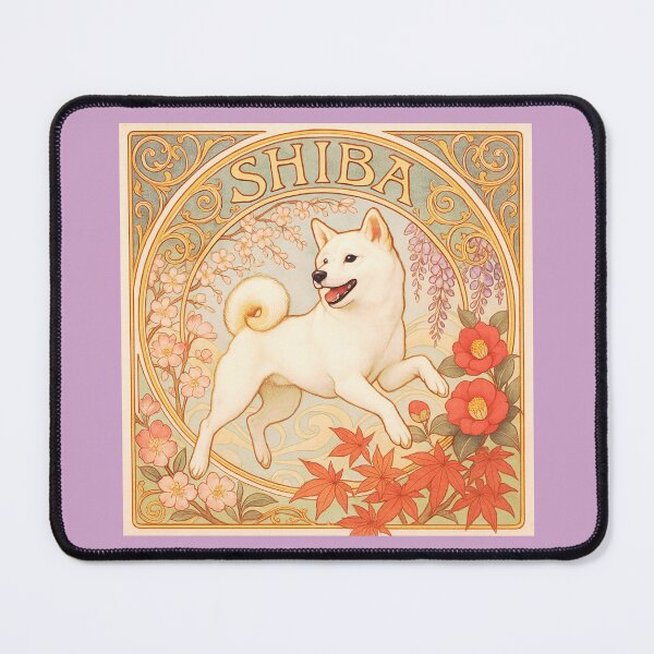 Item preview, White Shiba Inu – Art Nouveau Elegance with Japanese Seasonal Flowers designed and sold by SUNAGIMO9999.