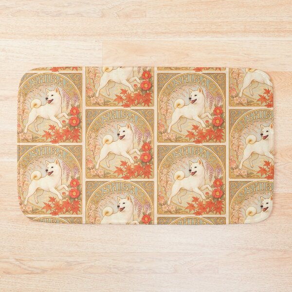 Item preview, White Shiba Inu – Art Nouveau Elegance with Japanese Seasonal Flowers designed and sold by SUNAGIMO9999.