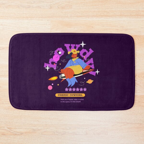 Item preview, Howdy Cosmic Cowgirl – Retro Space Cowgirl Riding Rocket with Stars & Saturn designed and sold by Artpace.