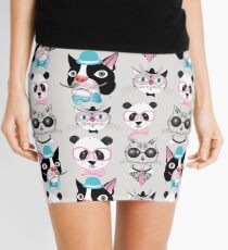 pattern of retro hipster animal portraits Mini Skirt