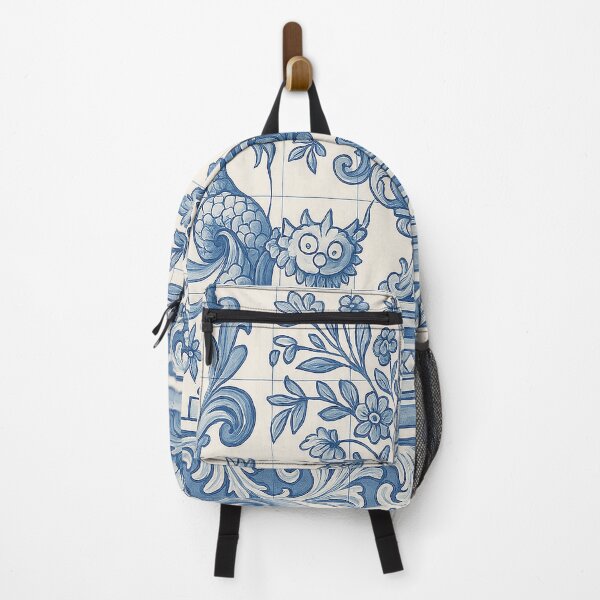Item preview, Portuguese Blue Tile Wall Art – Floral Vase with Mythical Fish Design designed and sold by weirdfishes123.