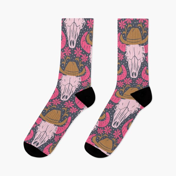 Item preview, Modern Wild West - Pink Ox Skulls with mustard Cowboy hats and Flowers designed and sold by SaliMontoDesign.