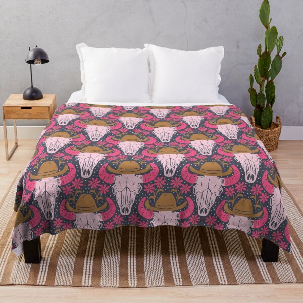 Item preview, Modern Wild West - Pink Ox Skulls with mustard Cowboy hats and Flowers designed and sold by SaliMontoDesign.