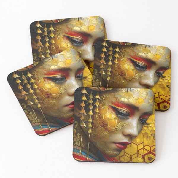 Item preview, Elegant Portrait with Golden Honeycomb Patterns designed and sold by Artessie.
