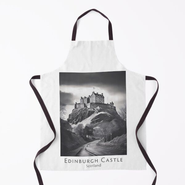 Item preview, Edinburgh Castle at dusk – Dramatic retro vintage Scotland illustration in black and white designed and sold by pod24.