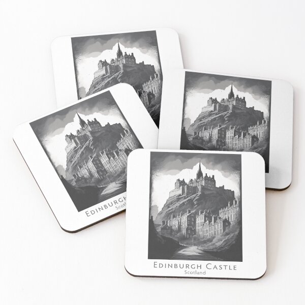 Item preview, Retro Vintage Edinburgh Castle and Old Town – Urban Scotland Illustration in Black and White designed and sold by pod24.