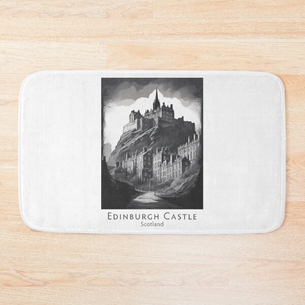 Item preview, Retro Vintage Edinburgh Castle and Old Town – Urban Scotland Illustration in Black and White designed and sold by pod24.