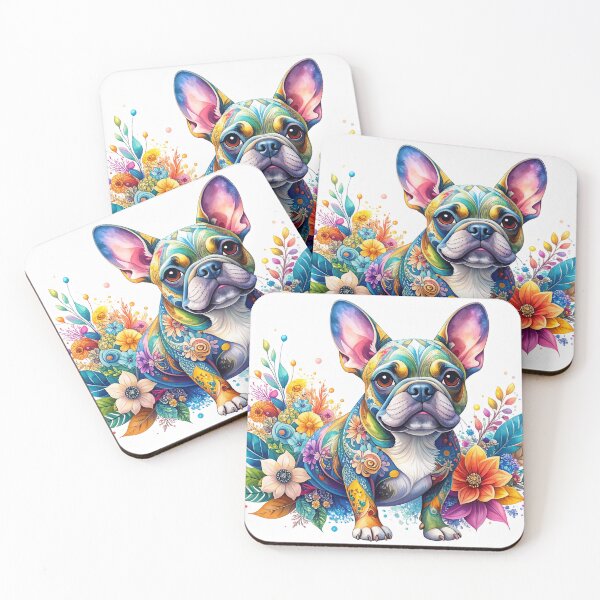 Item preview, whimsical floral illustration of a french bulldog designed and sold by JuliVogel.