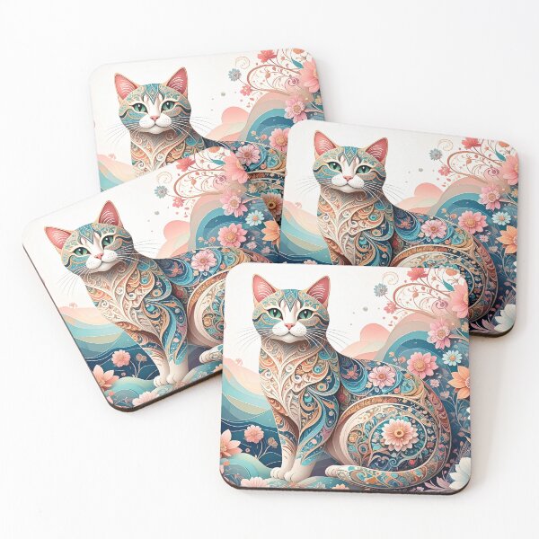 Item preview, whimsical floral illustration of a cat designed and sold by JuliVogel.
