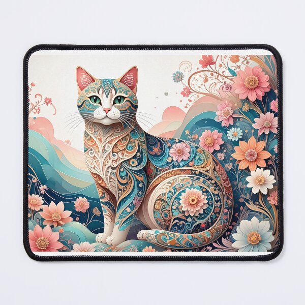 Item preview, whimsical floral illustration of a cat designed and sold by JuliVogel.