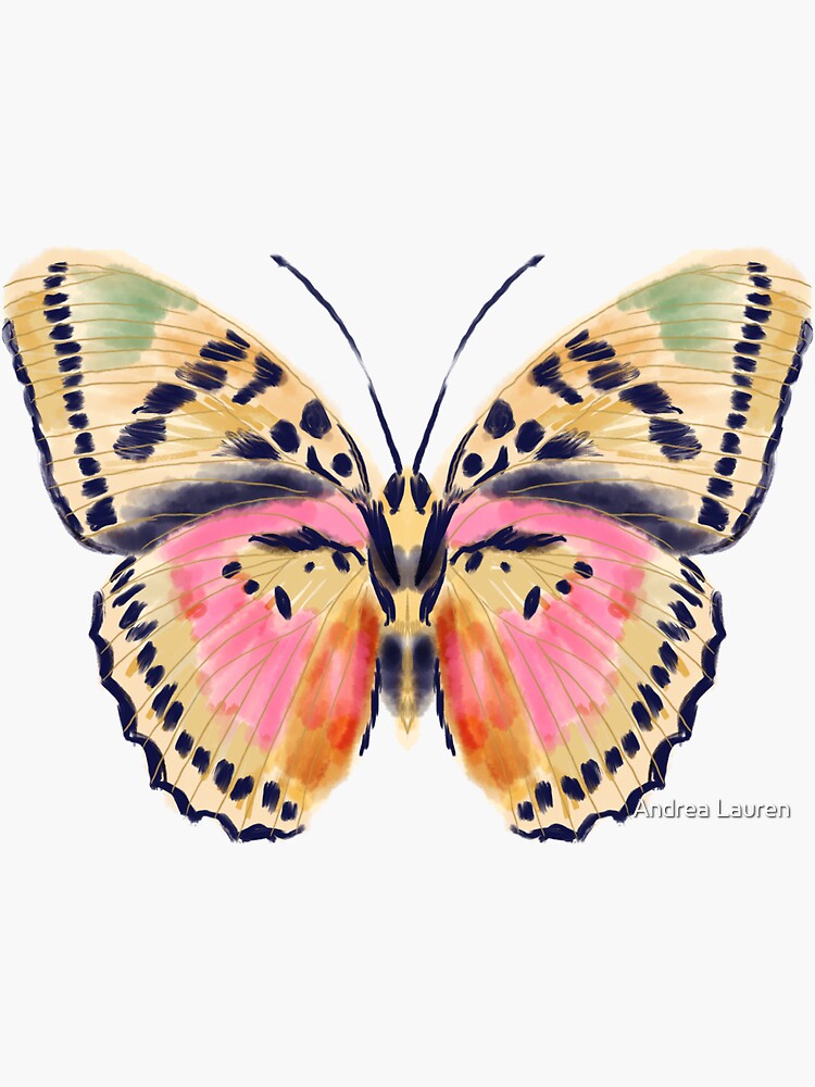 Thumbnail 3 von 3, Sticker, Gemalter Schmetterling, Schmetterlingsaufkleber, Schmetterlinge, Aquarellschmetterling, gelbe und rosa Schmetterlinge, Insektenkunst, Schmetterlingskunst, Andrea Lauren designt und verkauft von papersparrow.