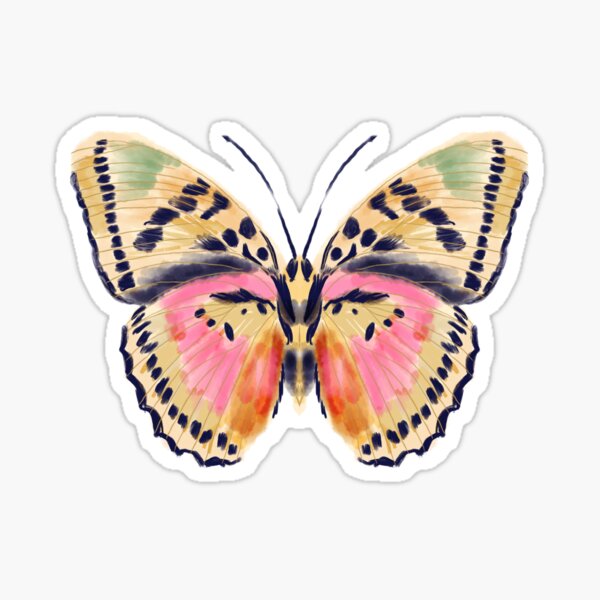 Painted butterfly, butterfly sticker, butterflies, watercolor butterfly, yellow and pink butterflies, insect art, butterfly art, andrea lauren Sticker