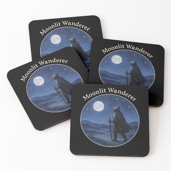 Item preview, Moonlit Wanderer Cloaked Figure Art | Mystical Night Journey Under Full Moon designed and sold by Shoot-The-Moon.