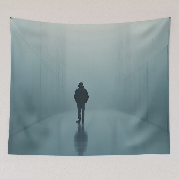 Item preview, Solitary Figure Walking Through Misty Urban Street designed and sold by Pixel Press Prints.