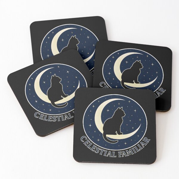 Item preview, Celestial Familiar Cat on Crescent Moon Art | Mystical Starry Night Witchy Design designed and sold by Shoot-The-Moon.