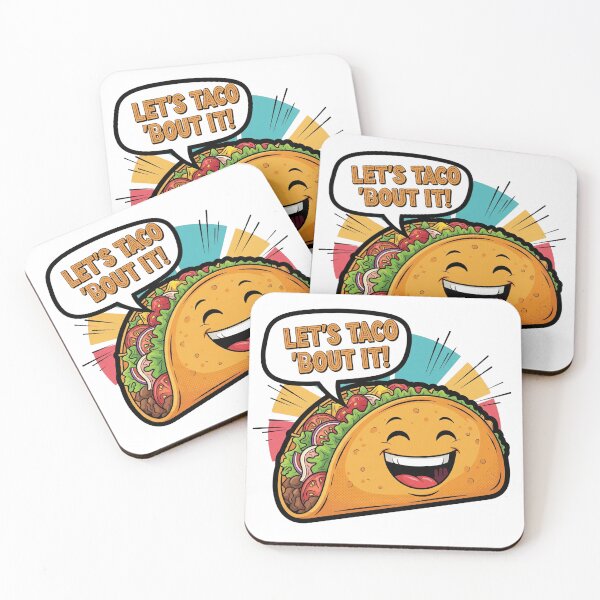 Item preview, Let's Taco 'Bout It - Funny Happy Taco Cartoon Design designed and sold by RehanInkDesigns.