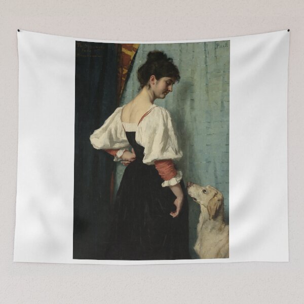 Item preview, Therese Schwartze – Portrait of a Young Woman with ‘Puck’ | Victorian Dog Companion Painting designed and sold by vakashop.