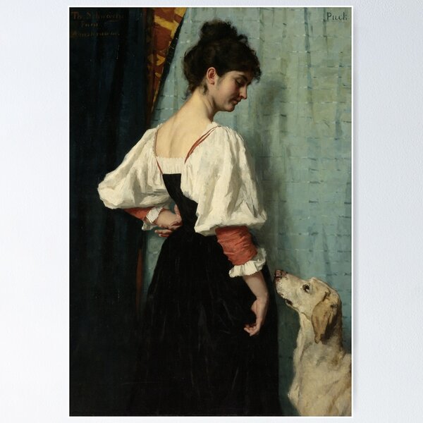 Item preview, Therese Schwartze – Portrait of a Young Woman with ‘Puck’ | Victorian Dog Companion Painting designed and sold by vakashop.