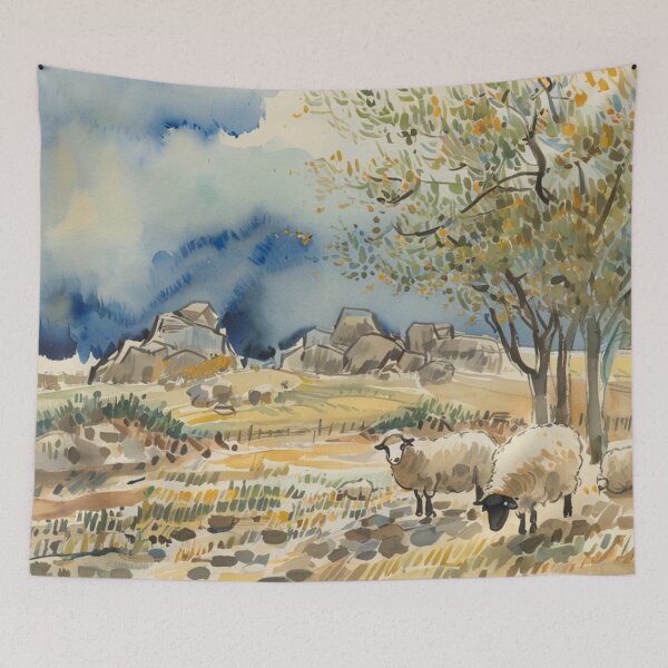 Item preview, sheep near Hound Tor（watercolour + AI) designed and sold by artsmeow.