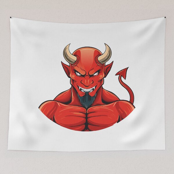 Item preview, Evil laughing devil, Angry red demon head illustration, muscular demon with glowing eyes, strong sports cartoon character designed and sold by Danler.