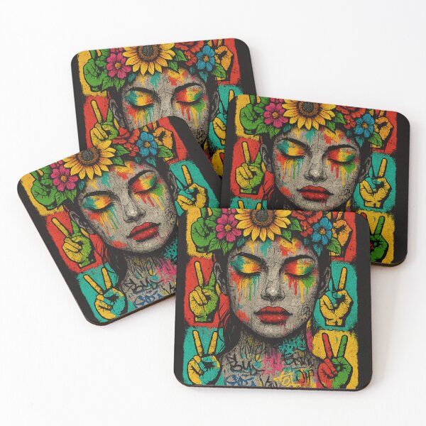 Item preview, Peace Bloom – Floral Graffiti Street Art Portrait designed and sold by RetroRespect.