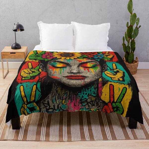 Item preview, Peace Bloom – Floral Graffiti Street Art Portrait designed and sold by RetroRespect.