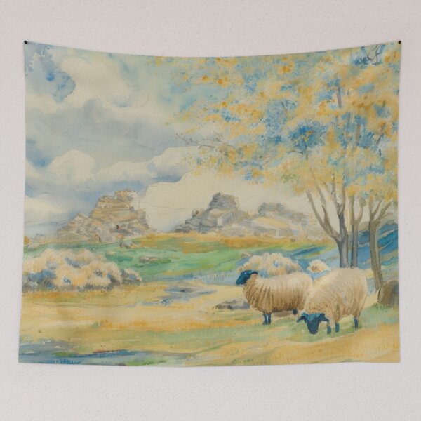 Item preview, sheep near Hound Tor2（watercolour + AI) designed and sold by artsmeow.