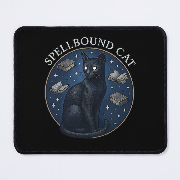 Item preview, Spellbound Cat Magical Familiar Art | Witchy Black Cat with Floating Books Fantasy Design designed and sold by Shoot-The-Moon.