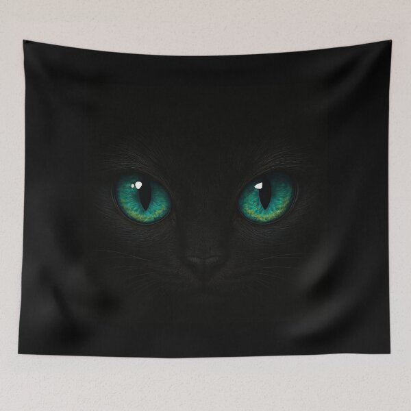 Item preview, Emerald Eyes in the Dark – Mysterious Black Cat Face Artwork designed and sold by Inspired by CarMa.