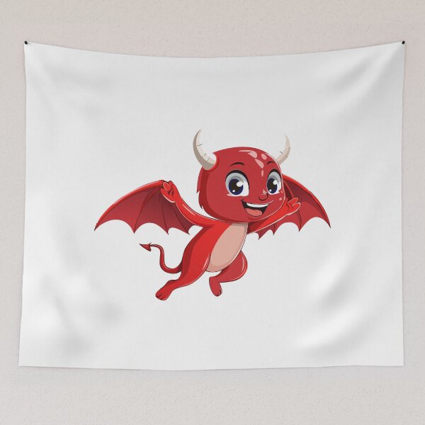 Item preview, Cute cartoon flying devil, Evil laughing devil, red demon, red Devil illustration, designed and sold by Danler.