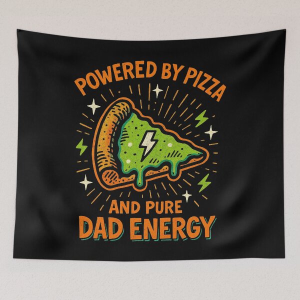 Item preview, Powered by Pizza and Pure Dad Energy – Funny Retro Fatherhood Fuel Design	 designed and sold by Victor Shadehorn.