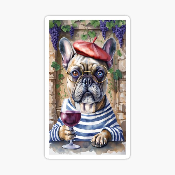 Aperçu de l'œuvre Sommelier français sophistiqué - Vin et béret créée et vendue par ArtisticDesignsbyLinda.