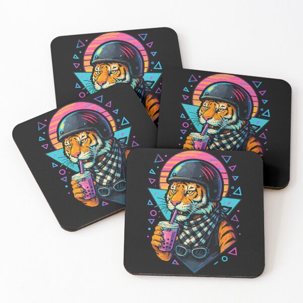 Artikelvorschau, Biker Tiger Getränk Boba Tee Vaporwave Retro entworfen und verkauft von TomFrontierArt.