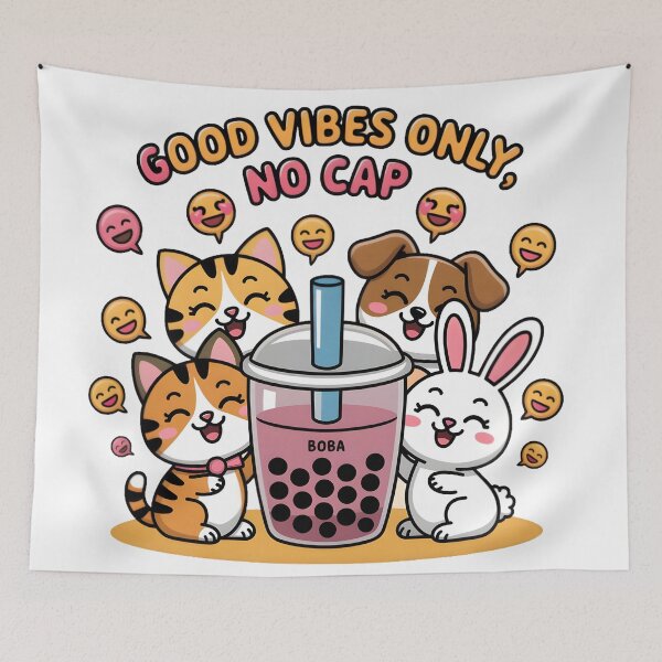 Item preview, Good Vibes Only No Cap - Cute Kawaii Tea Animals Art designed and sold by AnnDesignStudio.