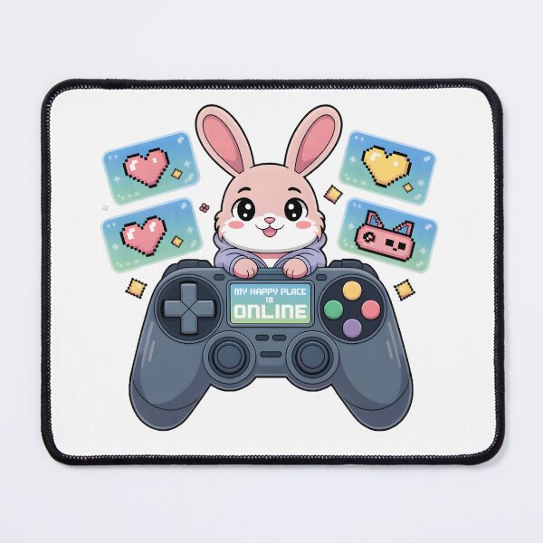Item preview, My Happy Place Is Online Cute Gaming Bunny Pixel Art Digital Life Design designed and sold by AnnDesignStudio.
