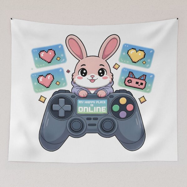 Item preview, My Happy Place Is Online Cute Gaming Bunny Pixel Art Digital Life Design designed and sold by AnnDesignStudio.