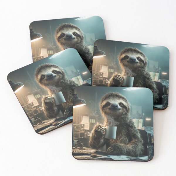 Item preview, Sloth with coffee in the office designed and sold by Vision-Vibe.