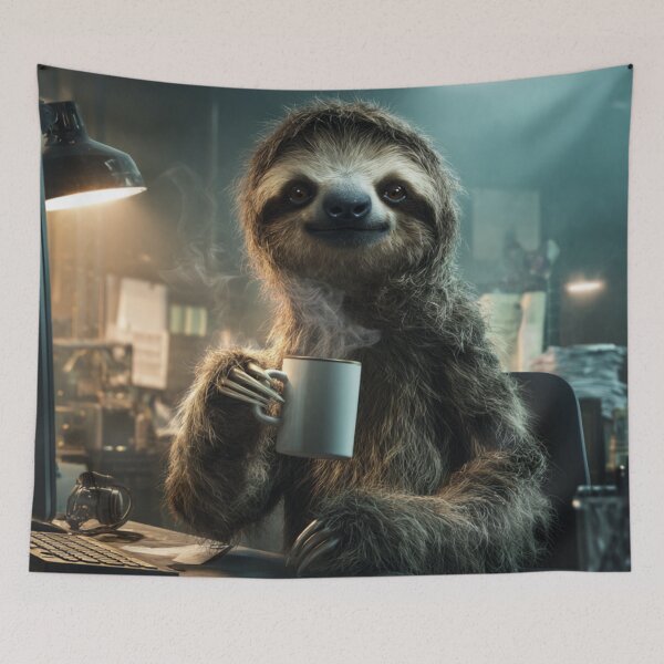 Item preview, Sloth with coffee in the office designed and sold by Vision-Vibe.