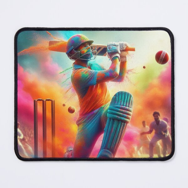 Item preview, Cricket player mid-swing in Indian Holi colors designed and sold by ashokreddy343.