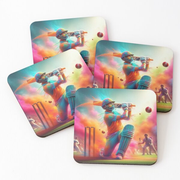 Item preview, Cricket player mid-swing in Indian Holi colors designed and sold by ashokreddy343.