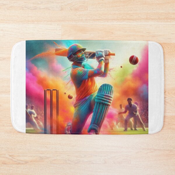Item preview, Cricket player mid-swing in Indian Holi colors designed and sold by ashokreddy343.