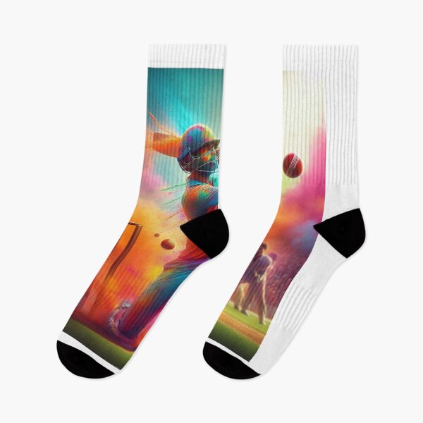 Item preview, Cricket player mid-swing in Indian Holi colors designed and sold by ashokreddy343.